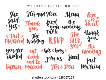 Wedding invitations lettering set, photo overlays isolated on white background. Save the date hand written brush calligraphy collection. Typography card template. Vector design elements