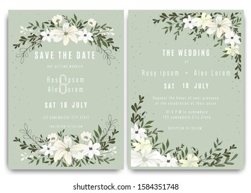 Wedding invitations save the date card with elegant garden anemone.