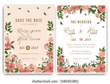 Wedding invitations save the date card with elegant garden anemone.