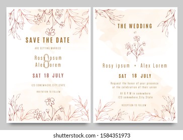 Wedding invitations save the date card with elegant garden anemone.