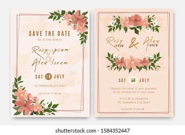 Wedding invitations save the date card with elegant garden anemone.