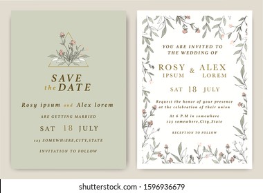 Wedding invitations save the date card with elegant garden anemone.