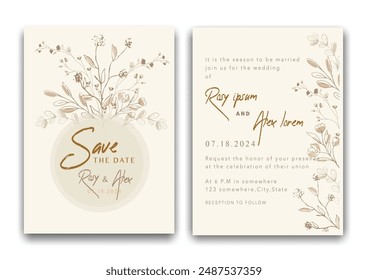 Wedding invitations save the date card with elegant garden anemone.