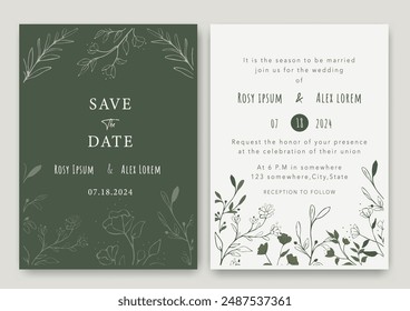 Wedding invitations save the date card with elegant garden anemone.