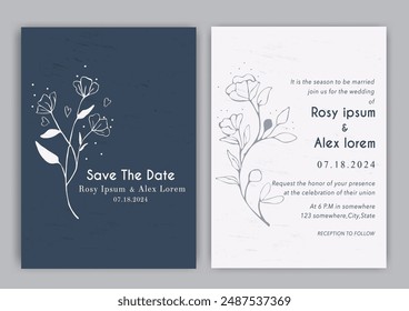 Wedding invitations save the date card with elegant garden anemone.