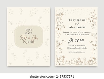 Wedding invitations save the date card with elegant garden anemone.