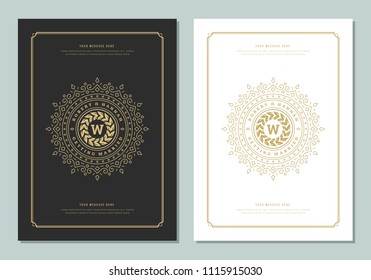 Wedding invitations save the date cards design vector illustration. Wedding invite title vintage templates. Golden style.
