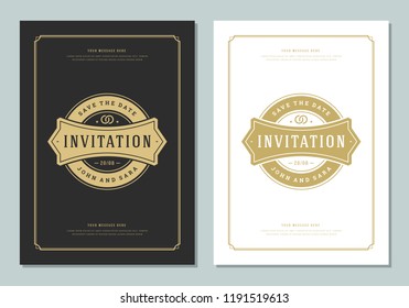 Wedding invitations save the date cards design vector illustration. Wedding invite title vintage templates.