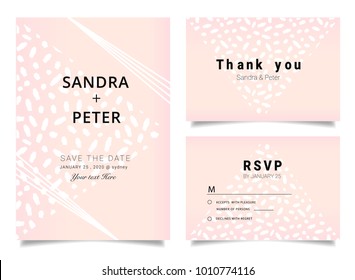 Juego de Invitaciones de Boda, Gracias tarjeta, Diseño RSVP con color rosa dorado y blanco