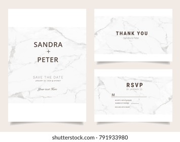 Wedding Invitations Set ,Thank You Card, RSVP , Stationary With Marble Vector Cover.