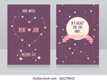 wedding invitations with stars, "in a galaxy far, far away..." wedding, vector illustration