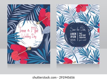 wedding invitations in tropical style, vector illustration