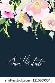 Wedding invitations with vector flowers in watercolor style pastel range.