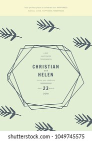 Wedding Invitations wih delicate and soft natural colors. For a wedding in the style of geometry, botanycs, floristics. Very stylish, minimalistic and gentle design of wedding invitations.