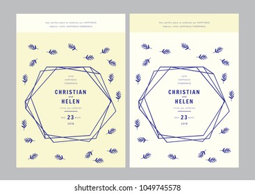 Wedding Invitations wih delicate and soft natural colors. For a wedding in the style of geometry, botanycs, floristics. Very stylish, minimalistic and gentle design of wedding invitations.