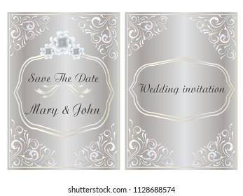 Wedding invitation.save the date cards silver color background. flower Vector platinum design.Vector illustration EPS 10 