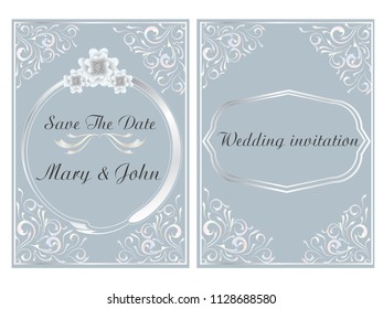 Wedding invitation.save the date cards. silver color floral and flower Vector platinum design.Vector illustration EPS 10 