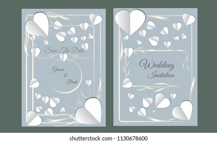 Wedding invitation.save the date cards. silver color floral and heart Vector platinum design.Vector illustration EPS 10 