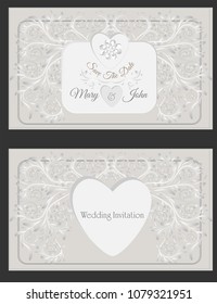 wedding invitation.save the date cards.3D floral and hart vector platinum design.Vector illustration.