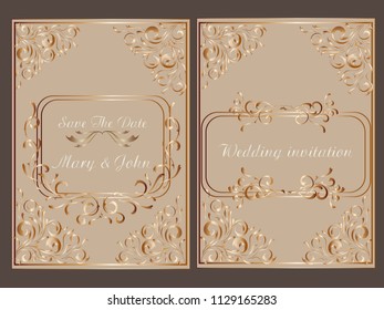 Wedding invitation.save the date cards.gold color Vector platinum design.Vector illustration EPS10