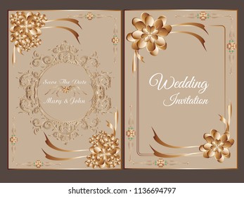 Wedding invitation.save the date cards.Valentine cards. gold floral  Vector platinum design.Vector illustration EPS 10 