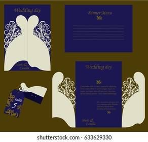 wedding invitations,card for guest seating, menu map,laser cut. Wedding collection. vector illustration