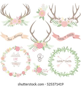 Wedding Invitation.Wedding Floral with Deer Antlers.