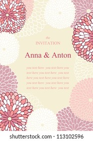 Wedding invitation.Wedding invitation. Floral romantic vector background in pink. Frame with flowers and text.