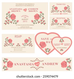 Wedding invitation.Wedding set. Thank you card, save the date cards. RSVP card