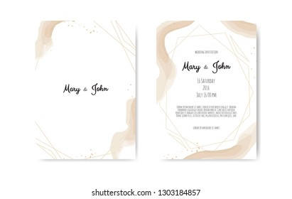 Wedding invite with abstract watercolor style decoration on white background.