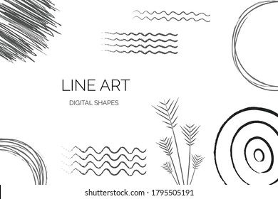 Wedding invite background. Set of gray shapes. Color splashing and floral hand drawn vectors. Abstract Shapes and print graphics. Vector hand drawn shapes.