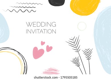 Wedding invite background. Set of watercolor shapes. Color splashing and floral hand drawn vectors. Abstract Shapes and print graphics. Vector hand drawn shapes.