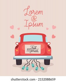 wedding invite card with car of just married