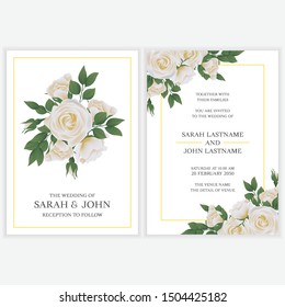 Wedding Invite Card With White Rose Flower Bouquet