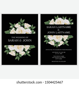 Wedding invite card with white rose flower bouquet