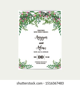 Wedding invite invitation card vector floral greenery design. Vector rustic postcard illustration layout. 