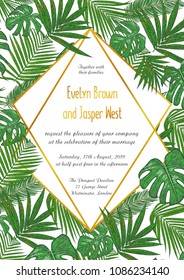 Wedding invite invitation menu card vector floral greenery design: forest Eucalyptus branches & green leaves foliage greenery frame pattern. Postcard, poster label. 
