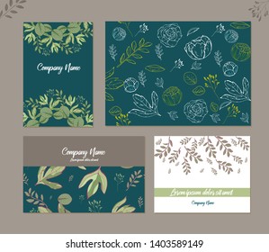 Wedding invite, invitation menu thank you card vector floral greenery design: Forest fern frond, branch green leaves foliage, herbs greenery leaf frame border. banner template set
