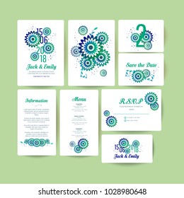 Wedding invite, invitation rsvp card vector floral greenery silhouette design. Natural branches, green leaves, herbs.