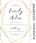 Wedding invite, invitation save the date card delicate design with elegant vector golden foil geometrical linear decorative art frame, border. Beautiful abstract concept. Trendy modern luxury template