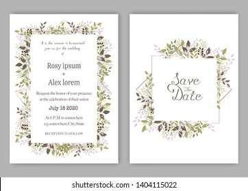 Wedding invite, invitation, save the date card design with elegant lavender  garden  anemone.