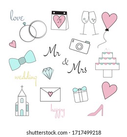 Wedding items set. Wedding icons set. Isolated on white background 