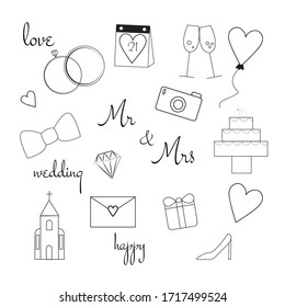 Wedding items set. Wedding icons set. Isolated on white background 