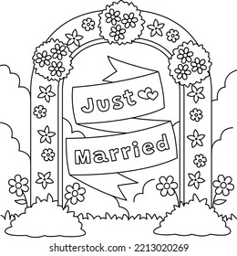 Wedding Just Married Flower Arch Coloring Page