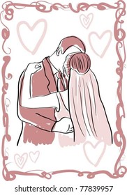 Wedding Kiss - Hand drawn vector illustration of a wedding couple kissing