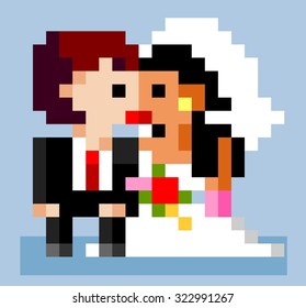 Wedding kiss. pixel vector illustration