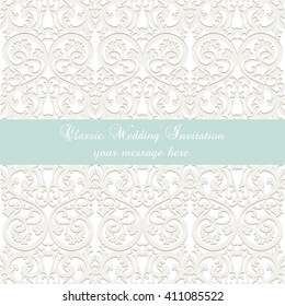 Wedding Lace card. Elegant ornate lace frame, vector greeting card or invitation