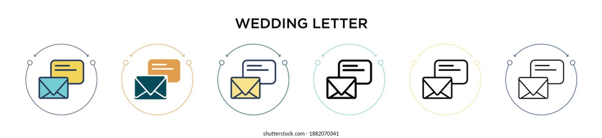 Wedding letter icon in filled, thin line, outline and stroke style. Vector illustration of two colored and black wedding letter vector icons designs can be used for mobile, ui, web