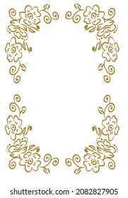 Wedding letterhead for writing text, congratulations, invitations and thanks. Gold wreath from abstract decorative flowers. Isolated light background. Can be folded in the center. Graphic 