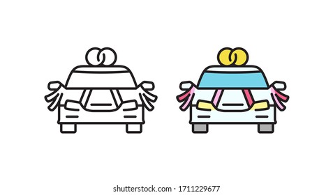 Wedding limousine icon in front. Vector illustration in a flat style. Linear transport symbol.